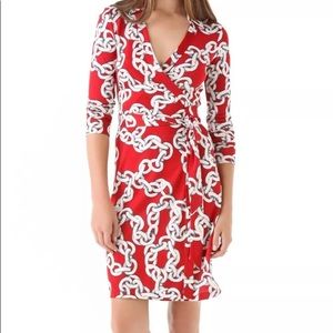 Diane Von Furstenberg Red Chain Wrap Dress
